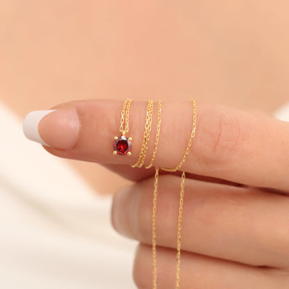 Round Garnet Necklace 14K Solid Gold, Minimalist Birthstone Jewelry, Garnet Stylish Design Necklace, Perfect Gift for Mother's Day - Wife
