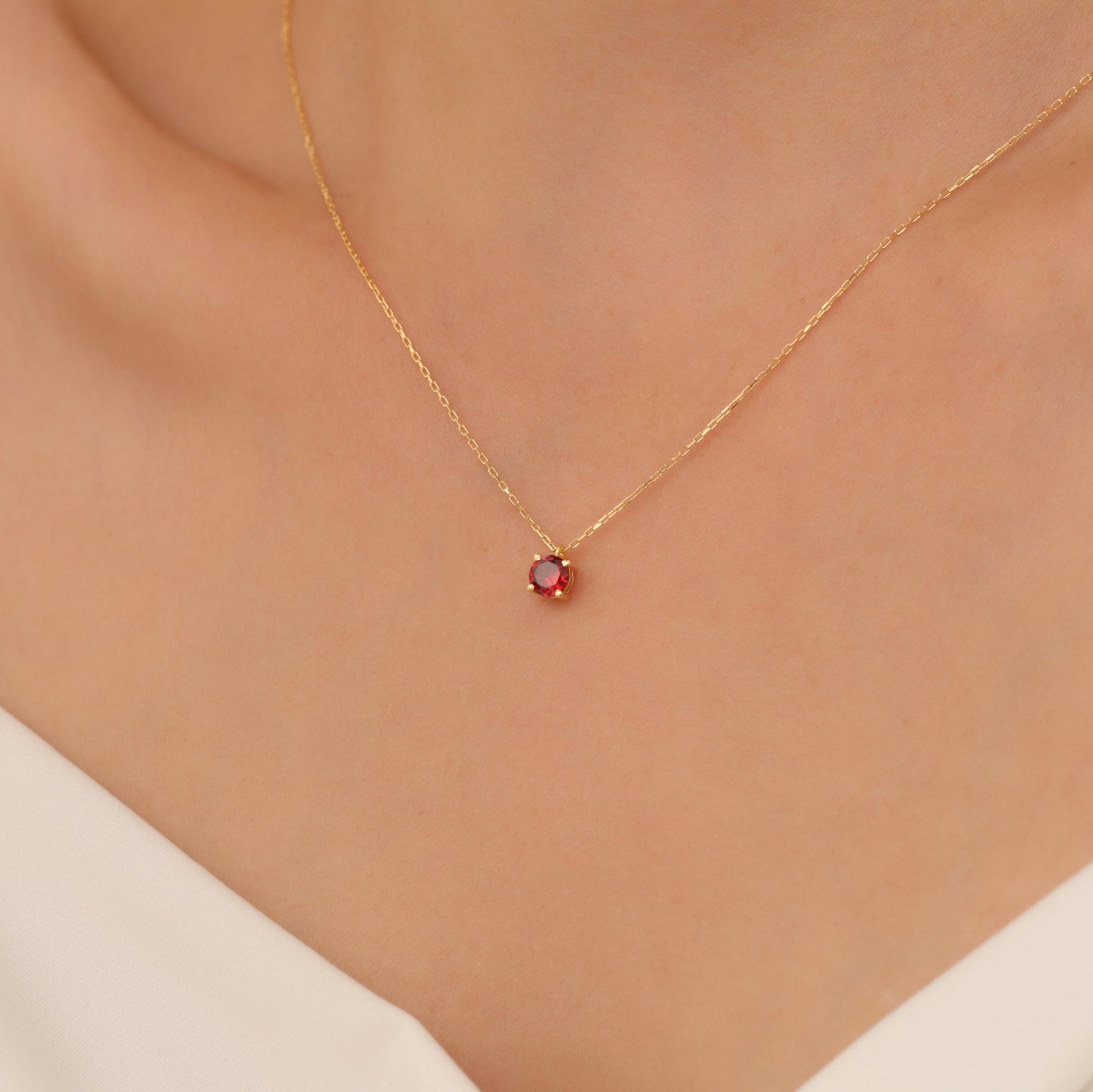 Round Garnet Necklace 14K Solid Gold, Minimalist Birthstone Jewelry, Garnet Stylish Design Necklace, Perfect Gift for Mother's Day - Wife