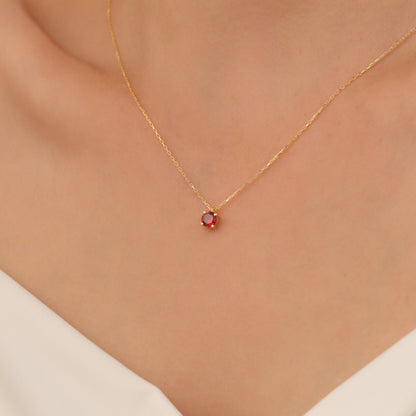 Round Garnet Necklace 14K Solid Gold, Minimalist Birthstone Jewelry, Garnet Stylish Design Necklace, Perfect Gift for Mother's Day - Wife