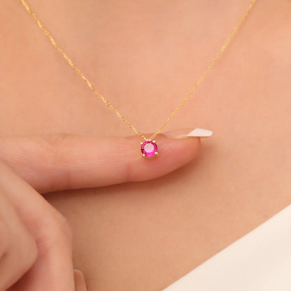 Round Ruby Necklace 14K Solid Gold, Minimalist Birthstone Stylish Design Necklace, Perfect Gift for Mother's Day - Girlfriend - Wife