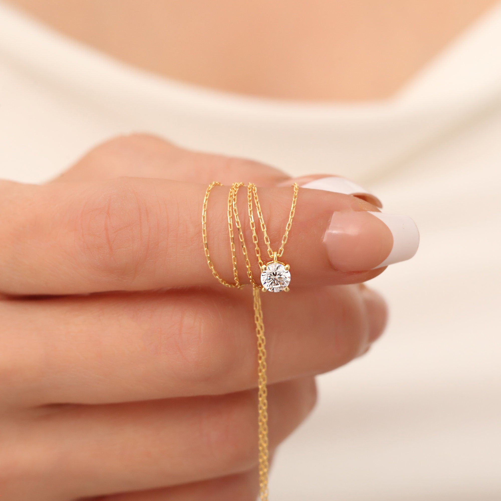 14K Solid Gold White Topaz Necklace - Minimalist Birthstone Jewelry, Stylish Design, Perfect Mother's Day Gift for Her