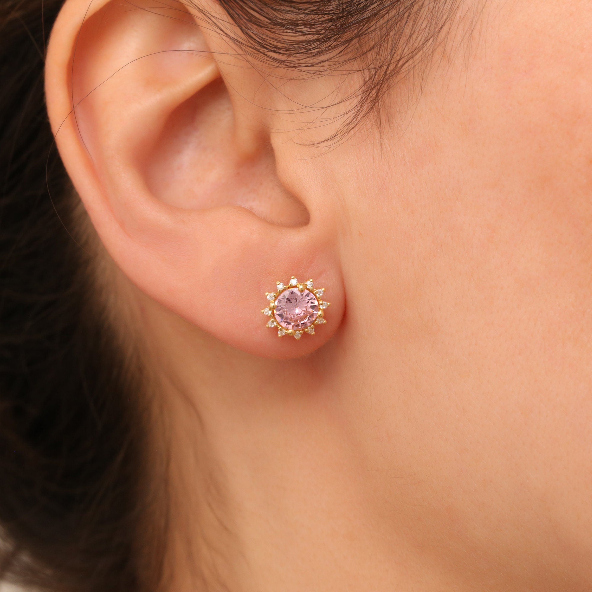 Real Diamond & Pink Tourmaline Earrings - 14K Solid Gold, October Birthstone, Perfect Gift for Mother's Day - Girlfriend - Wife