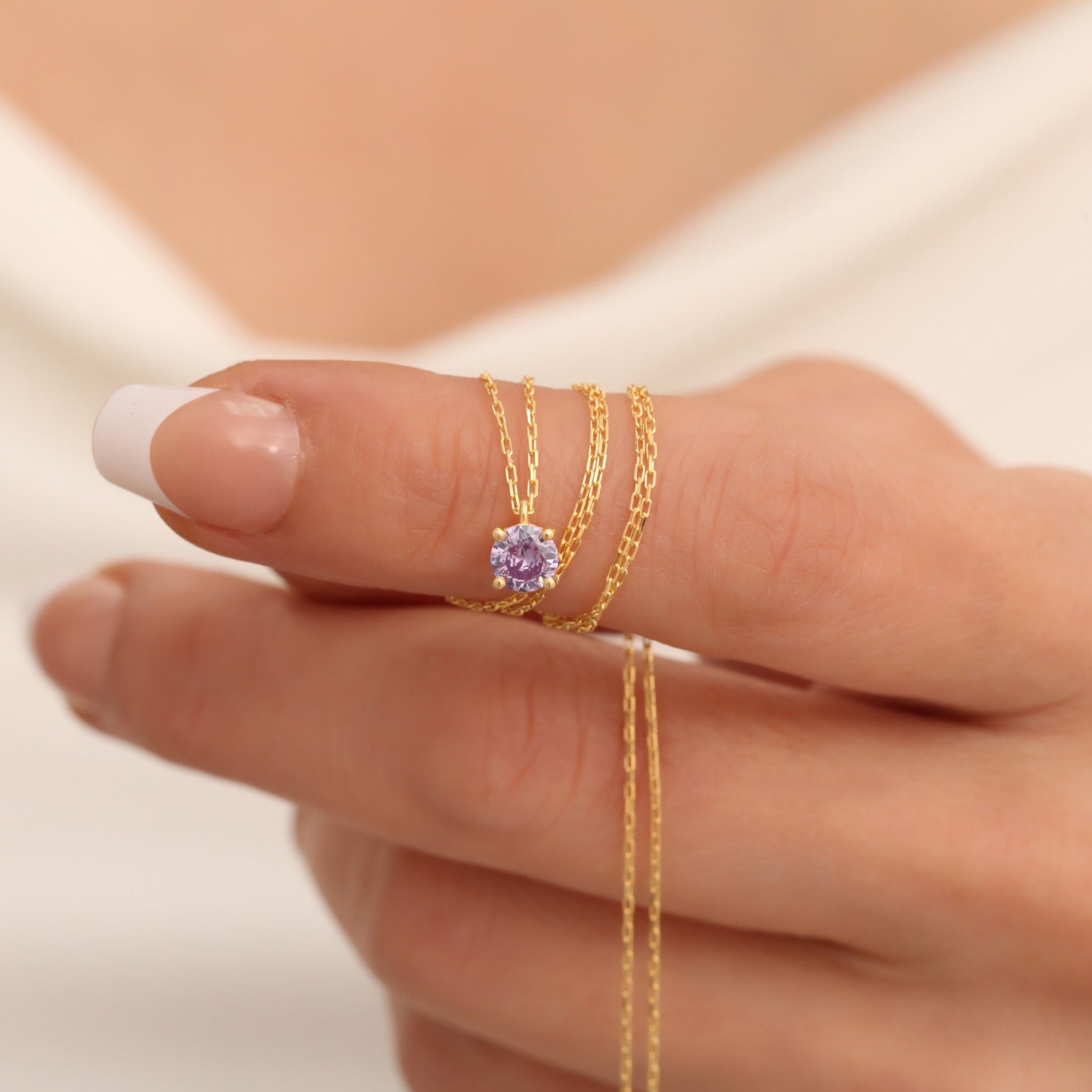 Round Alexandrite Necklace 14K Solid Gold, Minimalist Birthstone Jewelry, Perfect Gift for Mother's Day - Girlfriend - Wife