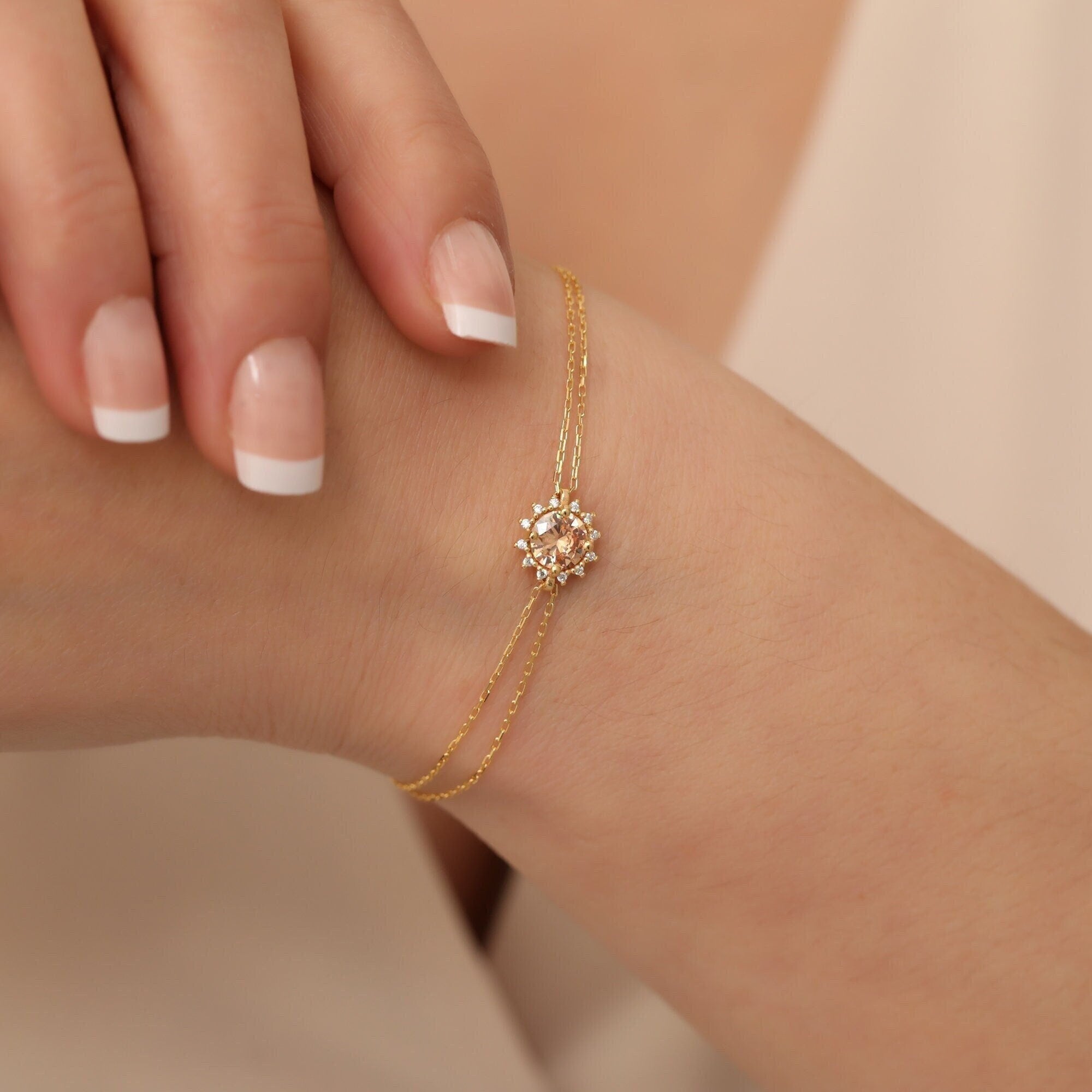 Real Diamond Citrine Bracelet, 14K Solid Gold, November Birthstone, Perfect Gift for Mother's Day - Girlfriend - Wife