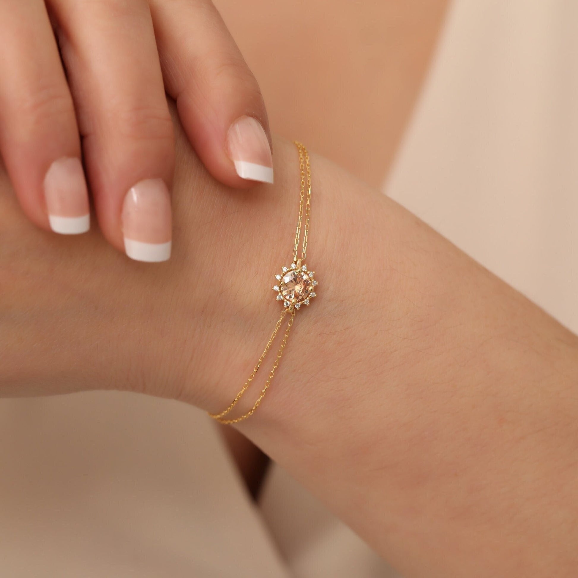 Real Diamond Citrine Bracelet, 14K Solid Gold, November Birthstone, Perfect Gift for Mother's Day - Girlfriend - Wife