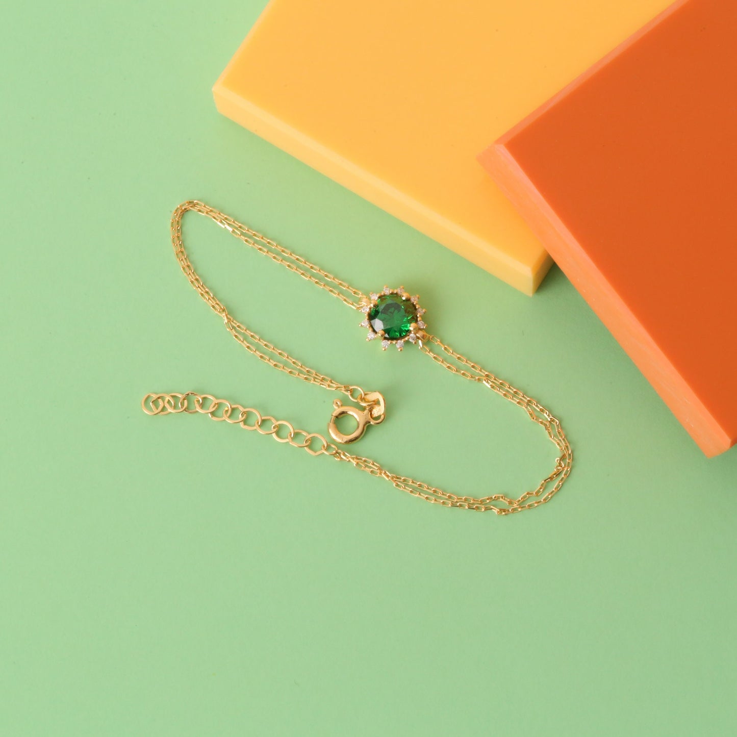 Real Diamond Emerald Bracelet, 14K Solid Gold, May Birthstone Bracelet, Perfect Gift for Mother's Day - Girlfriend - Wife