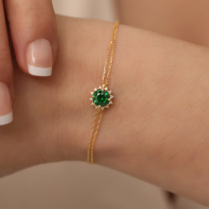 Real Diamond Emerald Bracelet, 14K Solid Gold, May Birthstone Bracelet, Perfect Gift for Mother's Day - Girlfriend - Wife