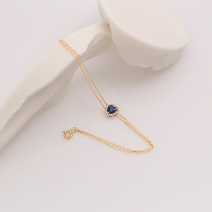 Heart Sapphire Bracelet 14K Solid Gold Real Diamond, Sapphire Birthstone September Jewelry,Perfect Birthday,Anniversary or Mother's Day Gift