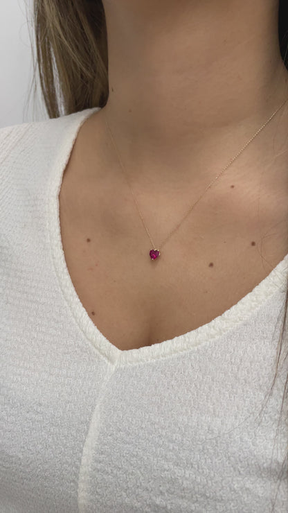 Ruby Heart Necklace 8K/10K/14KSolid Gold, July Birthstone