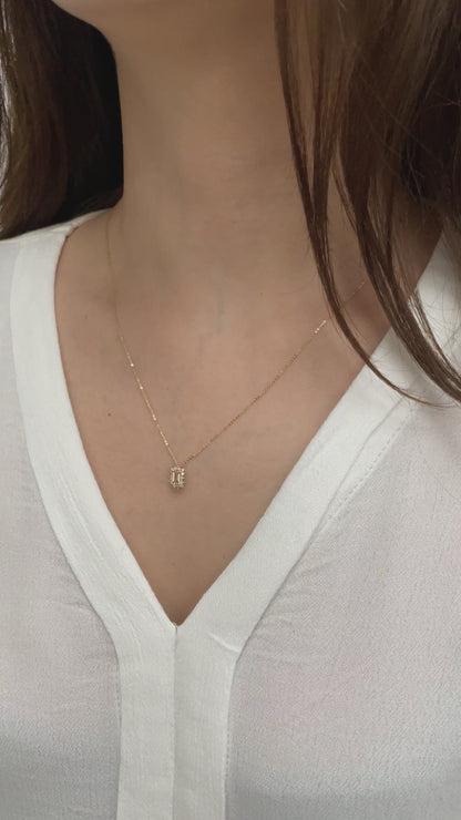 Rectangle Citrine Necklace with Real Diamond 14K Solid Gold, November Birthstone