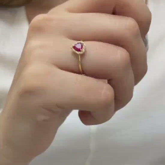 Real Diamond Heart Ruby Ring 14K Solid Gold, Birthstone, Perfect Gift for Mother's Day - Girlfriend - Wife