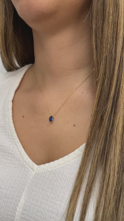 Oval Cut Sapphire Necklace 8K/10K/14K Solid Gold, September Birthstone