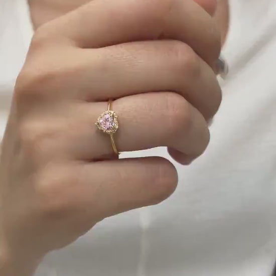 Real Diamond 14K Solid Gold Heart Pink Tourmailine Ring, Perfect Gift for Mother's Day - Girlfriend - Wife