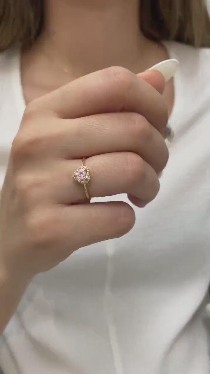 Real Diamond 14K Solid Gold Heart Pink Tourmailine Ring, Perfect Gift for Mother's Day - Girlfriend - Wife