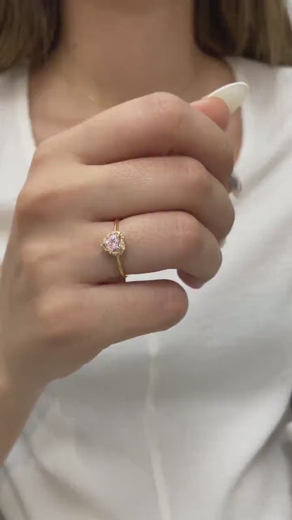 Real Diamond 14K Solid Gold Heart Pink Tourmailine Ring, Perfect Gift for Mother's Day - Girlfriend - Wife