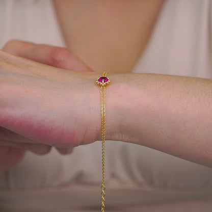 Round Ruby Bracelet with Real Diamond, 8K/10K/14K Solid Gold, July Birthstone