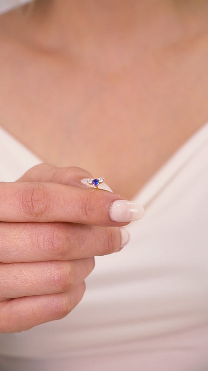 3 Stone Sapphire Stud Earrings with Real Diamonds in 10K/14K Solid Gold, September Birthstone