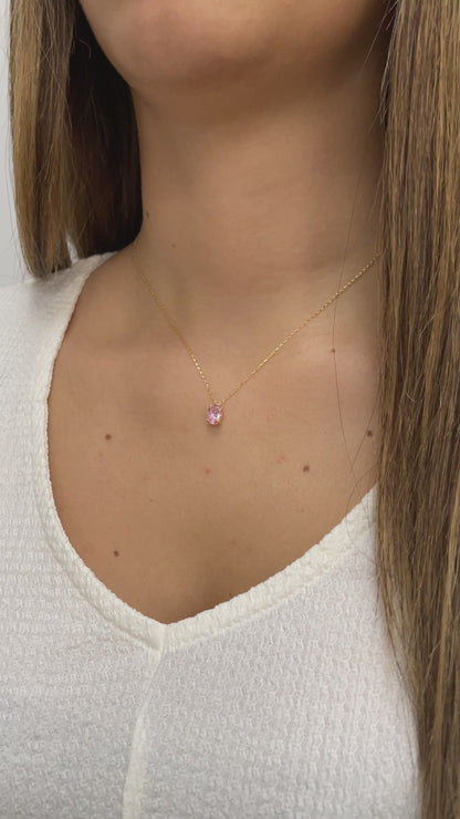 Oval Cut Pink Tourmaline Necklace 8K/10K/14K Solid Gold, October Birthstone
