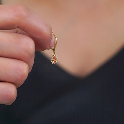Teardrop Dangle Citrine Earring Surrounded by Real Diamonds 8K/10K/14K Solid Gold, November Birthstone