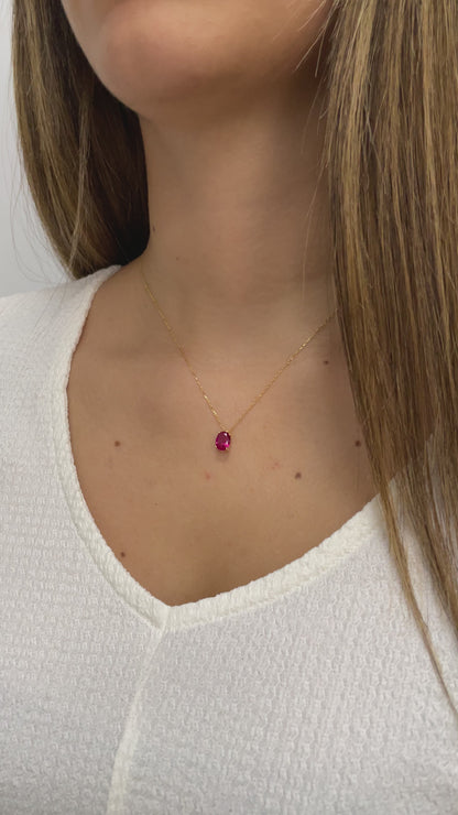 Oval Cut Ruby Necklace 8K/10K/14K Solid Gold, July Birthstone