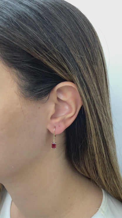 Dangle Rectangle Garnet Earring 8K/10K/14K Solid Gold, January Birthstone
