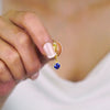 14K Solid Gold Sapphire Earring with Dangling Real Diamonds, Round September Birthstone Earrings, Perfect Gift for Mother's Day
