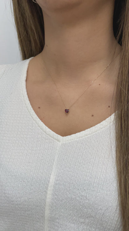 Garnet Heart Necklace 8K/10K/14K Solid Gold, January Birthstone