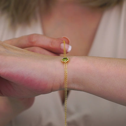 Round Peridot Bracelet with Real Diamond, 8K/10K/14K Solid Gold, August Birthstone