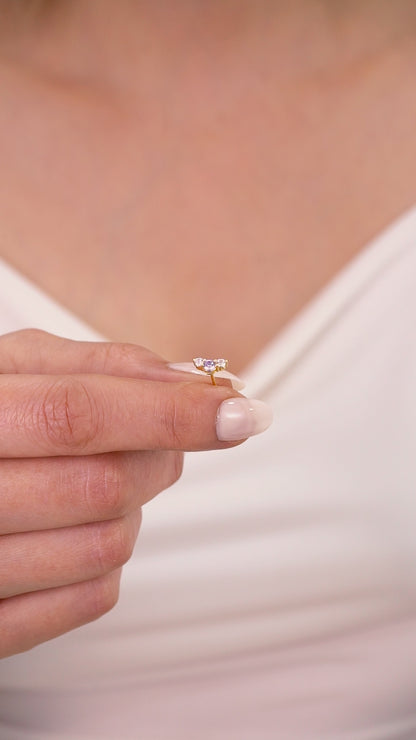 3 Stone Alexandrite Stud Earrings with Real Diamonds in 10K/14K Solid Gold, June Birthstone