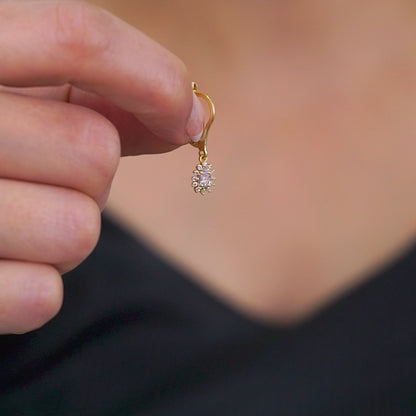 Teardrop Dangle Alexandrite Earring Surrounded by Real Diamonds 8K/10K/14K Solid Gold, June Birthstone
