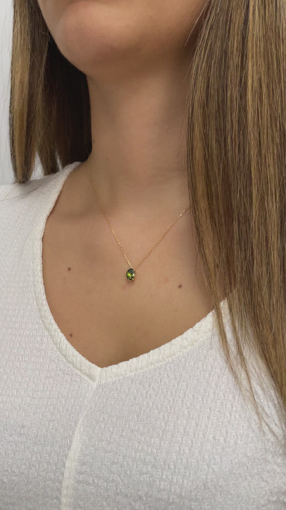 Oval Cut Peridot Necklace 8K/10K/14K Solid Gold, August Birthstone