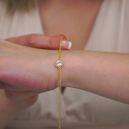 Round White Topaz Bracelet with Real Diamond, 8K/10K/14K Solid Gold, April Birthstone