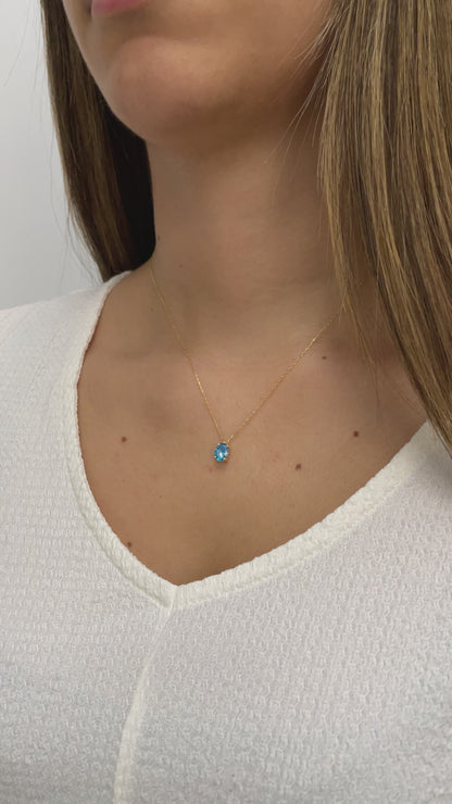 Oval Cut Blue Topaz Necklace 8K/10K/14K Solid Gold, December Birthstone