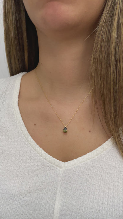Peridot Drop Necklace 8K/10K/14K Solid Gold, Teardrop August Birthstone