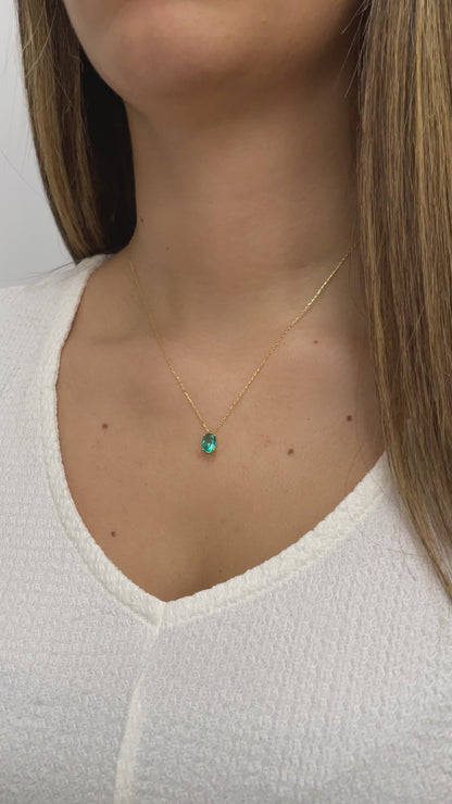 Oval Cut Aqua Green Necklace 8K/10K/14K Solid Gold