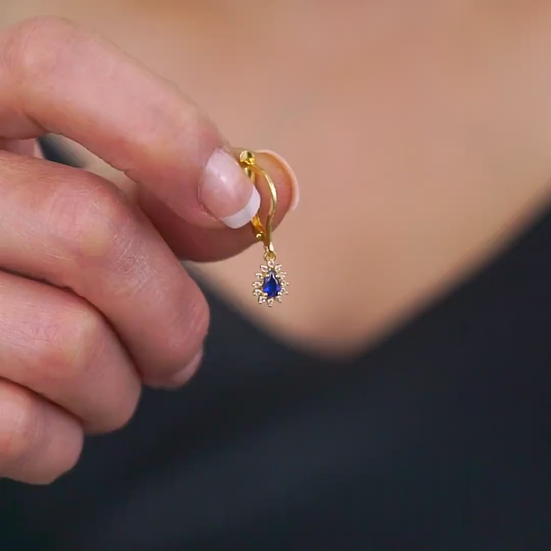 Natural Diamond & Sapphire Earrings, 14K Solid Gold Teardrop Dangle, September Birthstone, Perfect Mother's Day Gift for Her