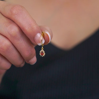Teardrop Dangle Garnet Earring Surrounded by Real Diamonds 8K/10K/14K Solid Gold, January Birthstone