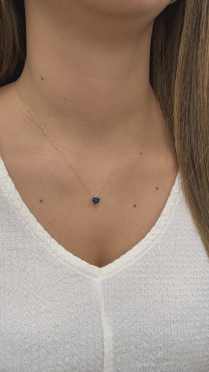 Sapphire Heart Necklace 8K/10K/14K Solid Gold, September Birthstone