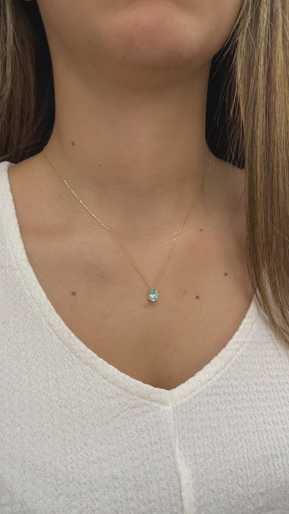 Oval Cut Aquamarine Necklace 8K/10K/14K Solid Gold, March Birthstone