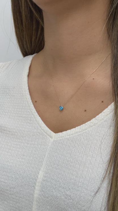 Blue Topaz Heart Necklace 8K/10K/14K Solid Gold, December Birthstone