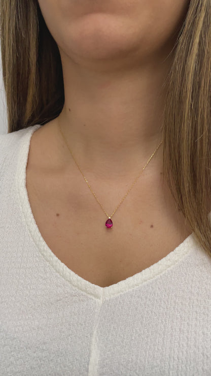 Ruby Drop Necklace 8K/10K/14K Solid Gold, Teardrop July Birthstone