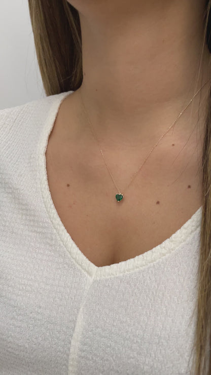 Emerald Heart Necklace 8K/10K/14K Solid Gold, May Birthstone