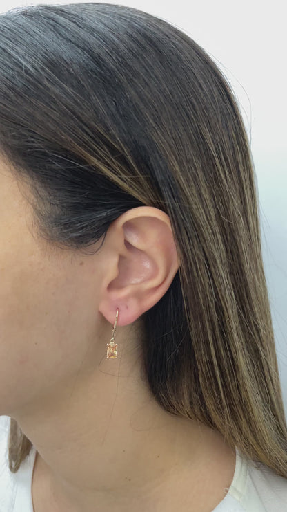 Dangle Rectangle Citrine Earring 8K/10K/14K Solid Gold, November Birthstone