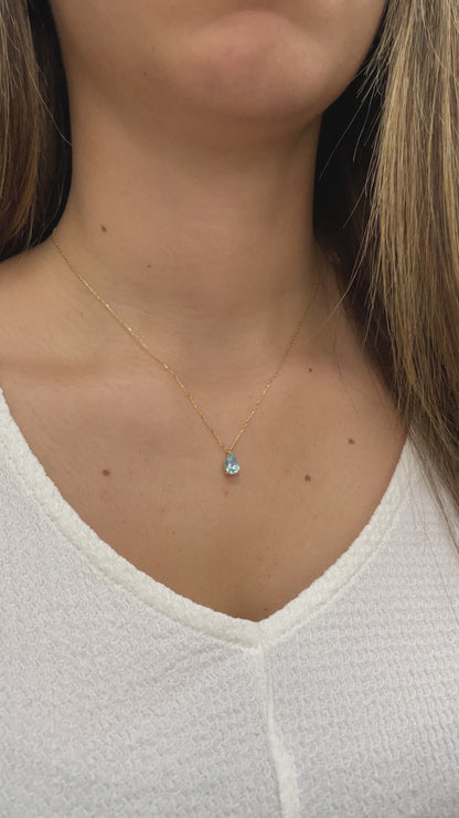 Aquamarine Drop Necklace 8K/10K/14K Solid Gold, Teardrop March Birthstone
