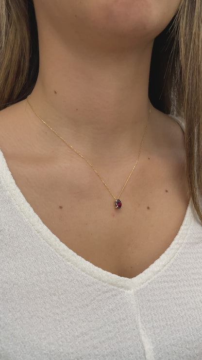 Oval Cut Garnet Necklace 8K/10K/14K Solid Gold, January Birthstone