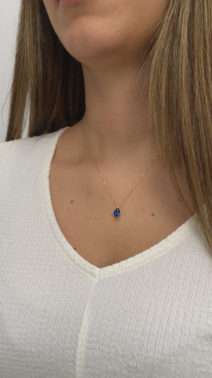 Sapphire Drop Necklace 8K/10K/14K Solid Gold, Teardrop September Birthstone