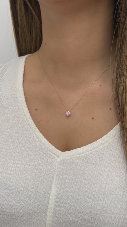 Pink Tourmaline Heart Necklace 8K/10K/14K Solid Gold, October Birthstone