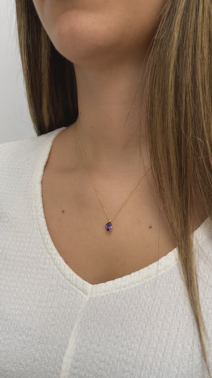 Amethyst Drop Necklace 8K/10K/14K Solid Gold, Teardrop February Birthstone