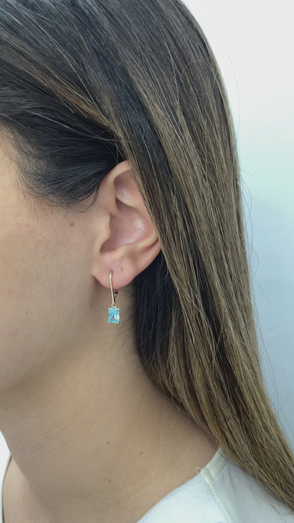Dangle Rectangle Aquamarine Earring 8K/10K/14K Solid Gold, March Birthstone