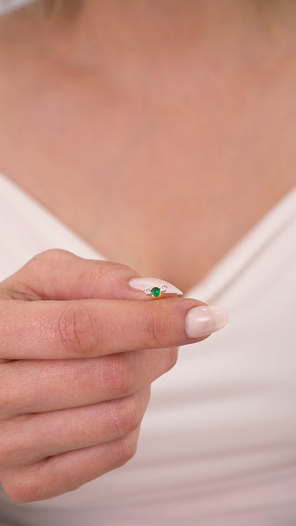 3 Stone Emerald Stud Earrings with Real Diamonds in 10K/14K Solid Gold, May Birthstone